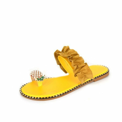 Pineapple Pearl Beach Slides Flat Toe Casual Womens Slippers - Firebrands