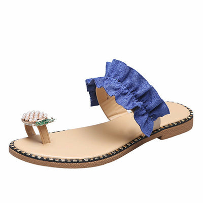 Pineapple Pearl Beach Slides Flat Toe Casual Womens Slippers - Firebrands