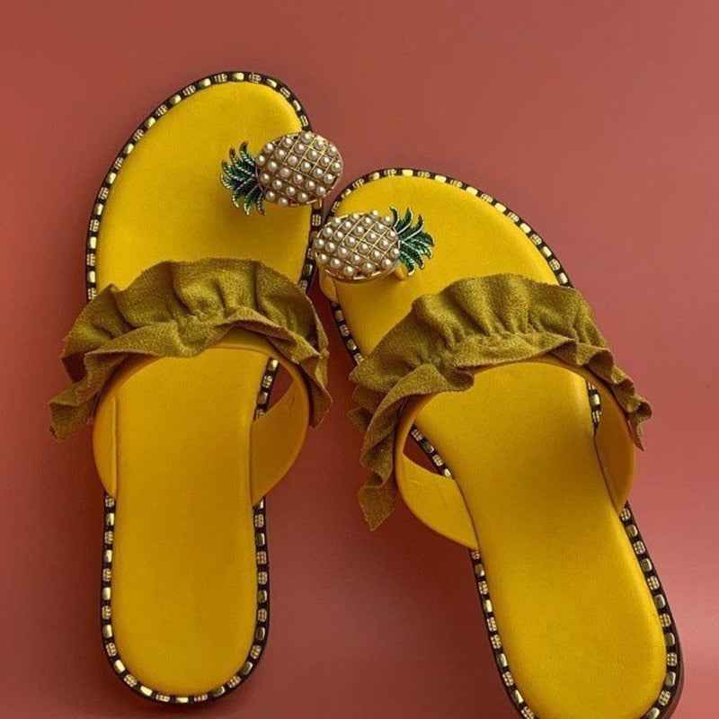 Women's Beach slides Pineapple Pearl Toe Casual Womens Slippers