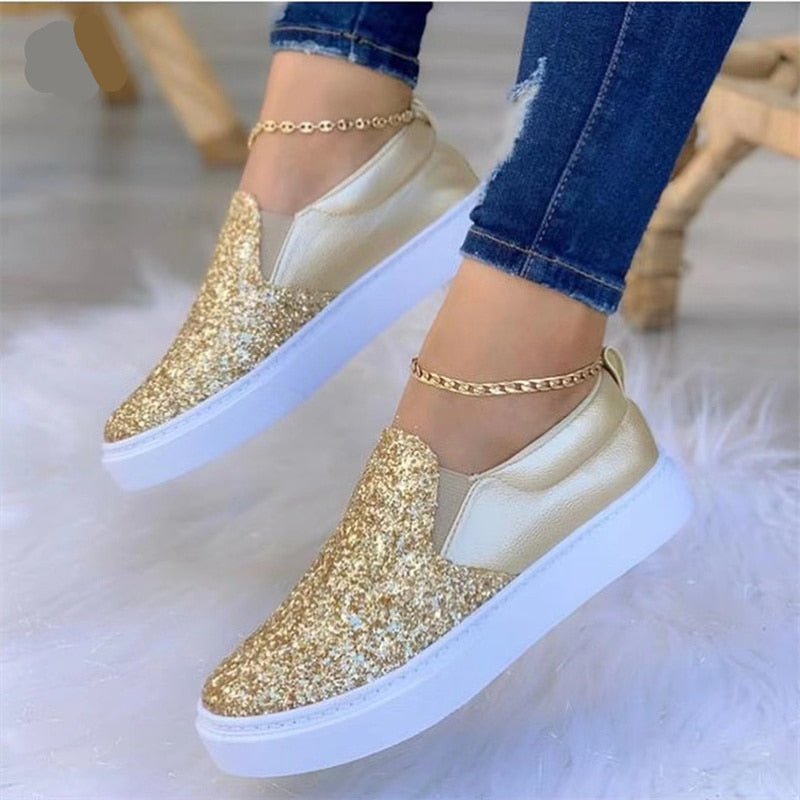 Moccasins Glitter Flat Female Loafers Shoes Black/Rose Gold/Black/Gold - Firebrands
