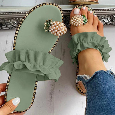 Pineapple Pearl Beach Slides Flat Toe Casual Womens Slippers - Firebrands