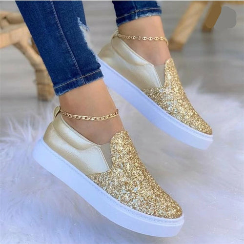 Moccasins Glitter Flat Female Loafers Shoes Black/Rose Gold/Black/Gold - Firebrands