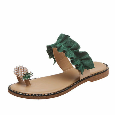 Pineapple Pearl Beach Slides Flat Toe Casual Womens Slippers - Firebrands
