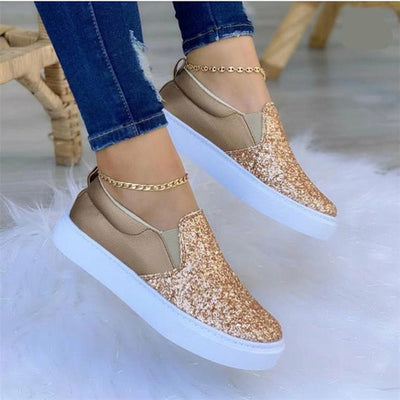 Moccasins Glitter Flat Female Loafers Shoes Black/Rose Gold/Black/Gold - Firebrands