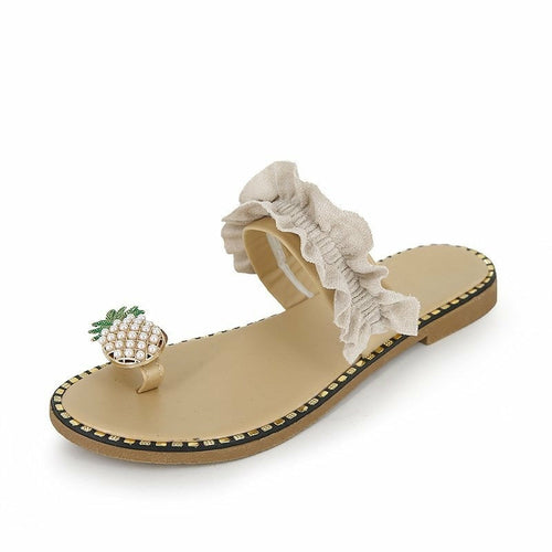 Pineapple Pearl Beach Slides Flat Toe Casual Womens Slippers - Firebrands