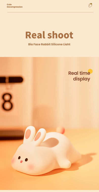 🐰 Soft Silicone Bunny Night Light – Touch-Control Lamp for Kids’ Rooms & Gifts with cute big face design.
