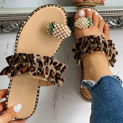 Women's Beach slides Pineapple Pearl Toe Casual Womens Slippers