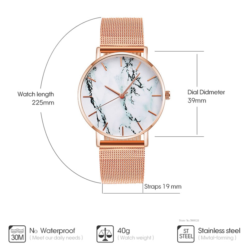 Fashion Rose Gold Mesh Band Creative Marble Female Wrist Watch Luxury Women Quartz Watches Gifts Relogio Feminino Drop Shipping - Firebrands