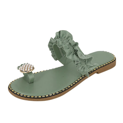 Pineapple Pearl Beach Slides Flat Toe Casual Womens Slippers - Firebrands