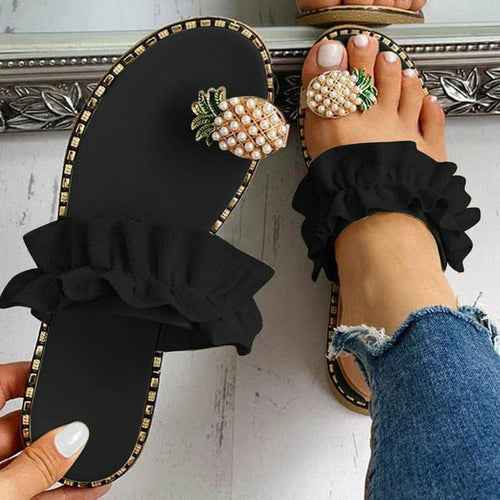 Women's Beach slides Pineapple Pearl Toe Casual Womens Slippers