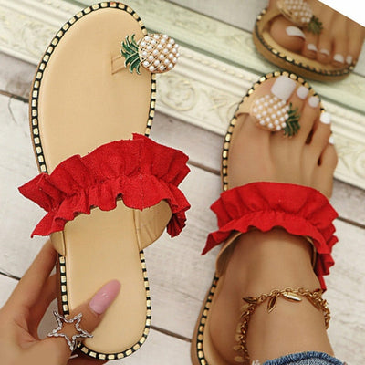 Women's Beach slides Pineapple Pearl Toe Casual Womens Slippers