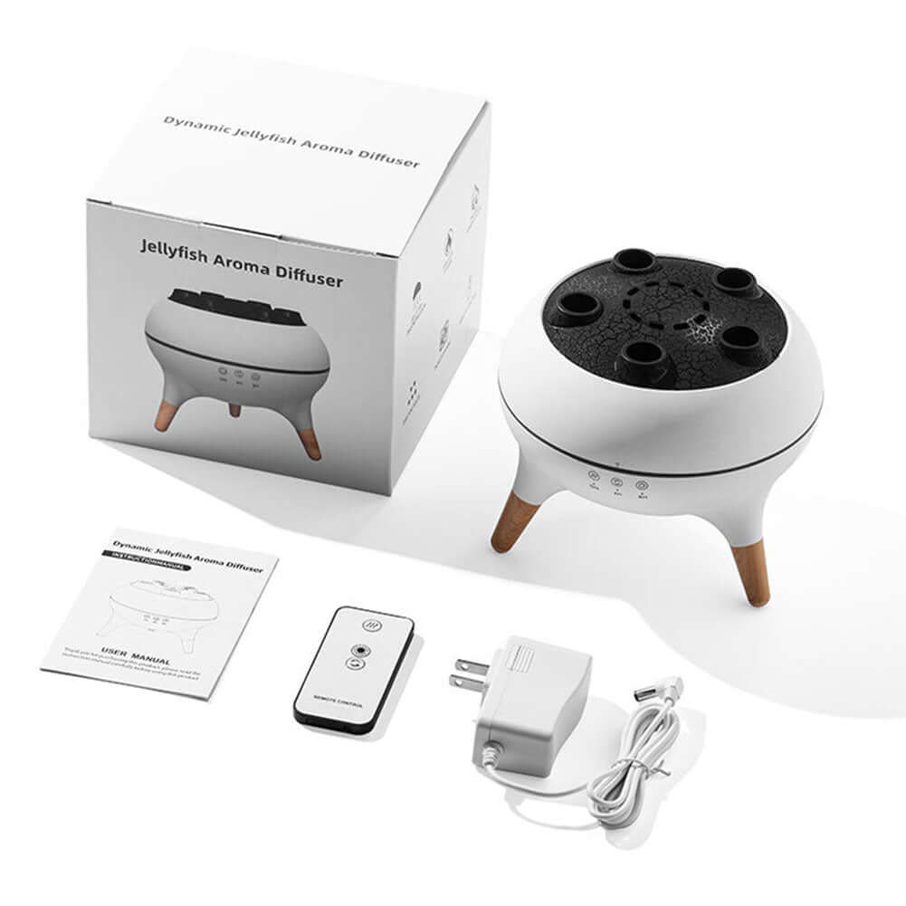Dynamic Jellyfish Air Humidifier – 250ml Ultrasonic Diffuser with Remote & 7-Color LED Lights and accessories.