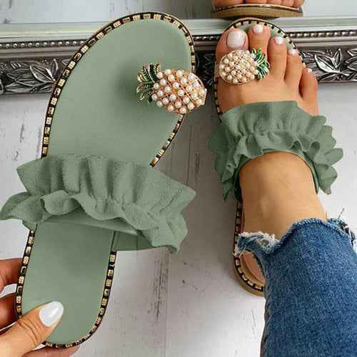 Women's Beach slides Pineapple Pearl Toe Casual Womens Slippers