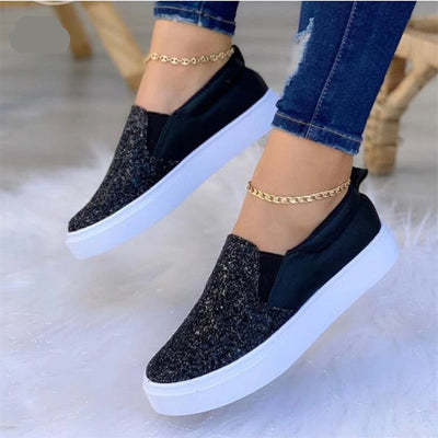 Moccasins Glitter Flat Female Loafers Shoes Black/Rose Gold/Black/Gold - Firebrands