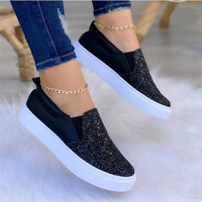 Moccasins Glitter Flat Female Loafers Shoes Black/Rose Gold/Black/Gold - Firebrands