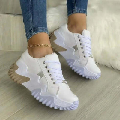 Summer Women's Sneakers Thick Bottom Canvas Casual Shoes on stylish feet, showcasing the trendy design and comfort.