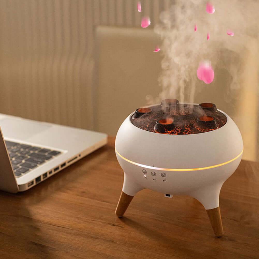 Dynamic Jellyfish Air Humidifier – 250ml Ultrasonic Diffuser with Remote & 7-Color LED Lights in use on a wooden table.