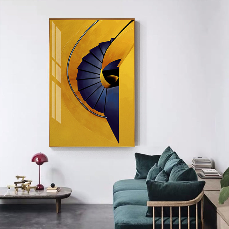 Tableau abstrait moderne sur toile représentant un escalier jaune