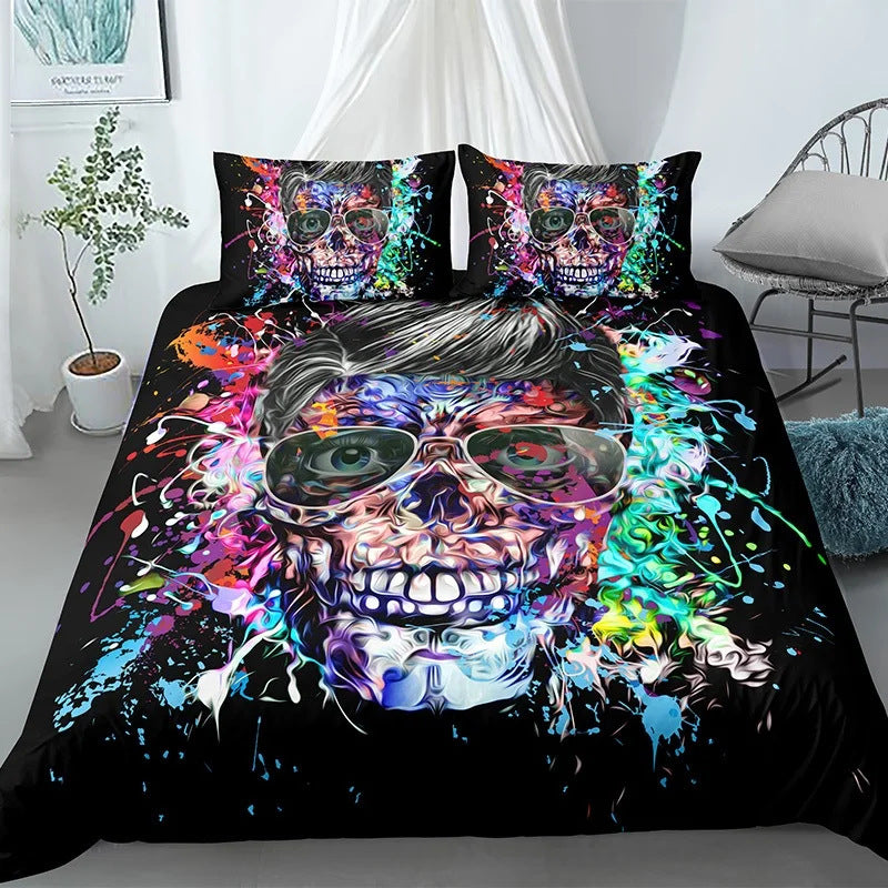 Housse de couette à imprimé tête de mort pour Halloween, style gothique