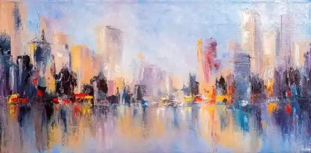 Modern Abstract Oil Painting City Art Spray Canvas
