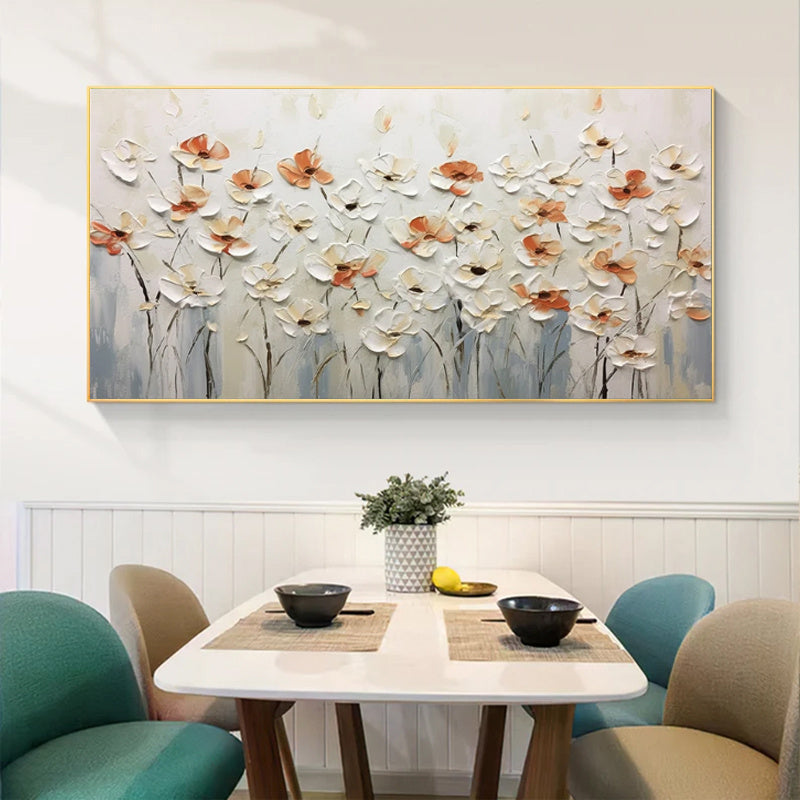 Hand-painted Abstract Knife Little White Flower Oil Painting On Canvas,Wall Art Pictures For Living Room Home Decoration