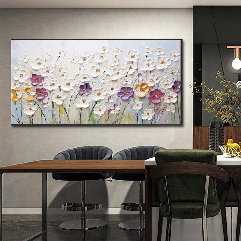 Hand-painted Abstract Knife Little White Flower Oil Painting On Canvas,Wall Art Pictures For Living Room Home Decoration