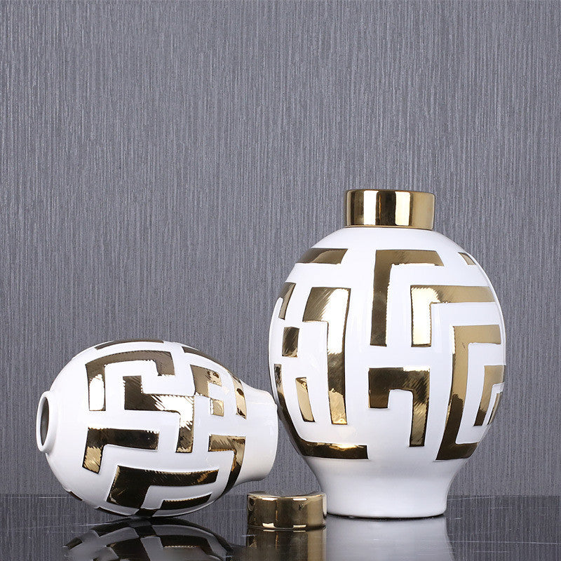 Light Luxury Simple Ceramic With Gold Round Cover Decoration