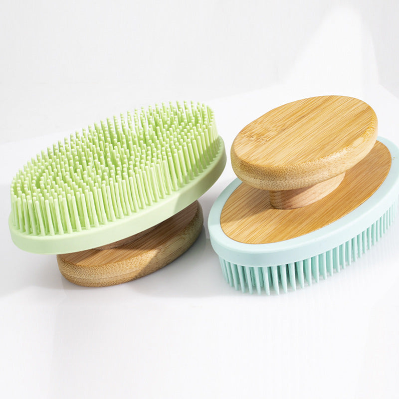 Brosse de bain en silicone pour massage, douce et portable, longue, pour le nettoyage des dents.