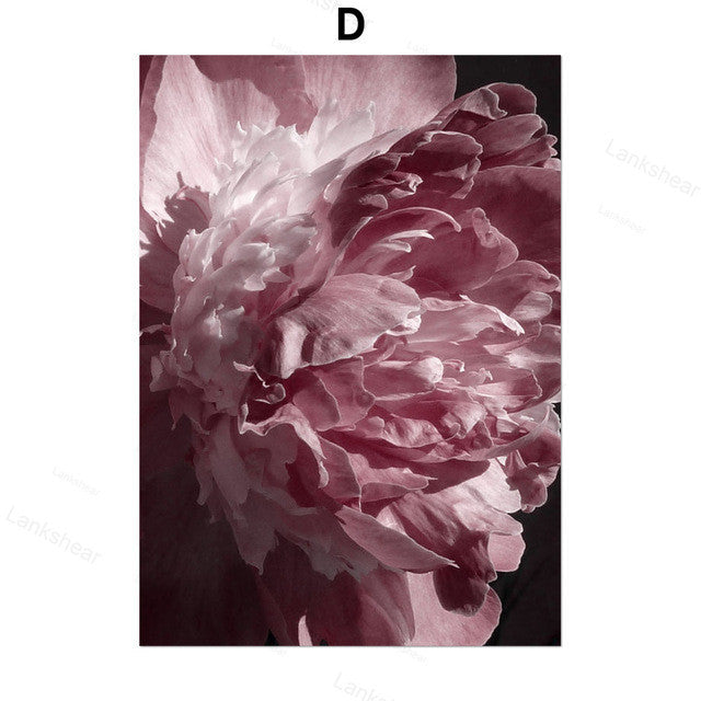 Pintura em tela decorativa com flor de peónia