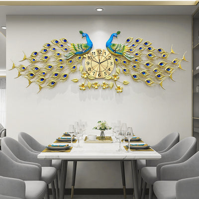 Horloge murale paon de style européen pour salon
