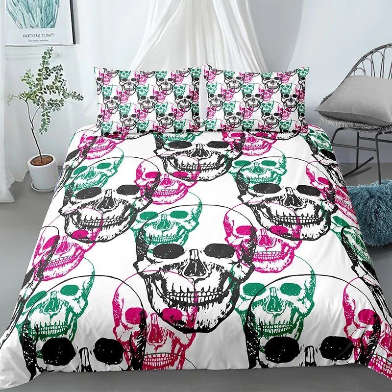 Housse de couette à imprimé tête de mort pour Halloween, style gothique
