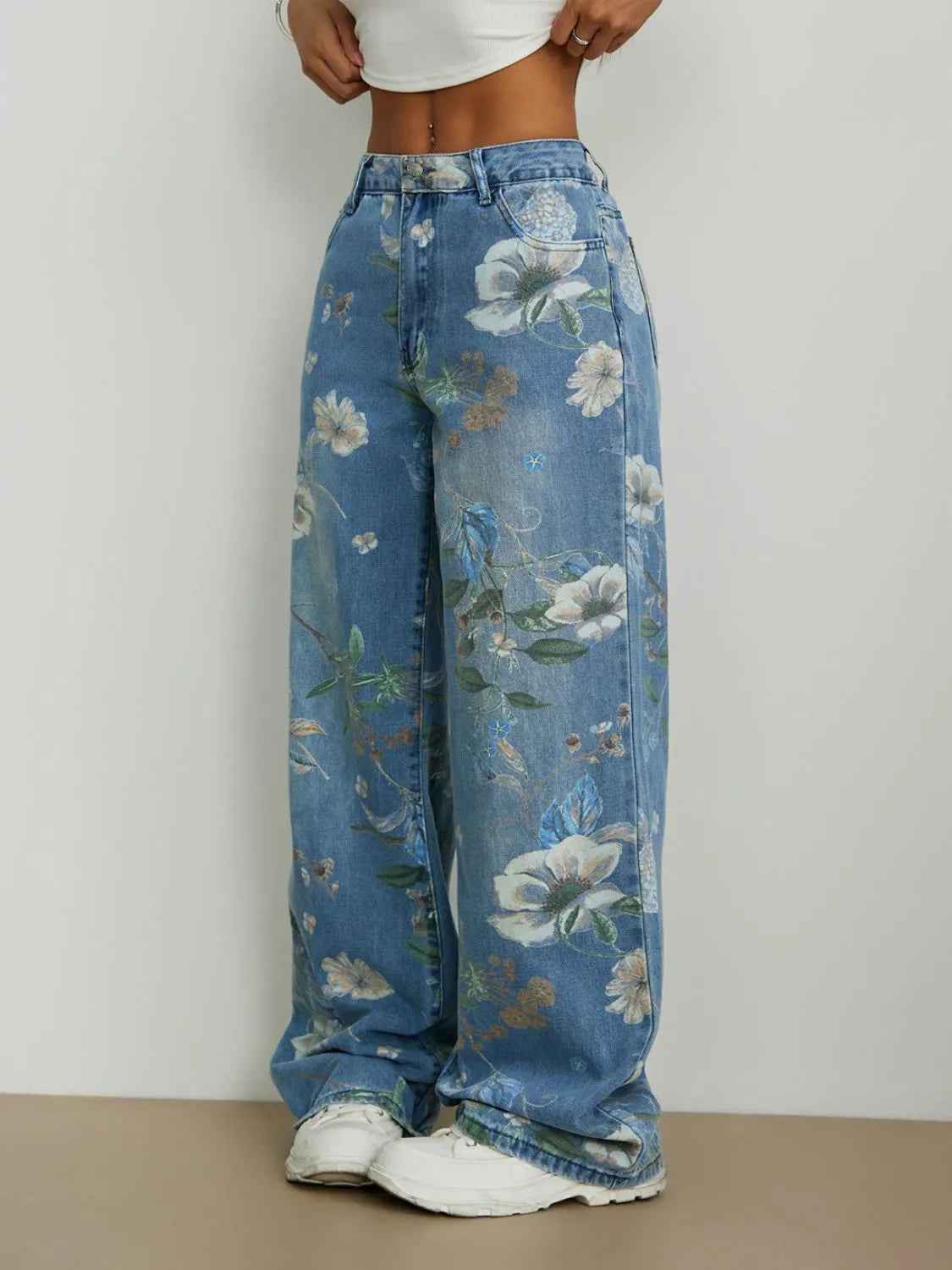 Printed Wide Leg Jeans