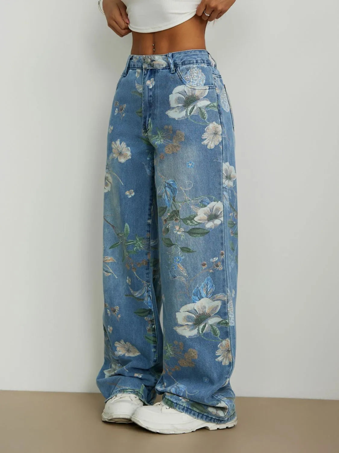 Printed Wide Leg Jeans - Firebrands