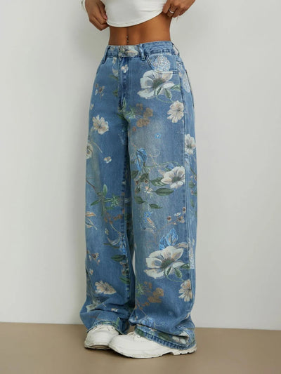 Printed Wide Leg Jeans - Firebrands