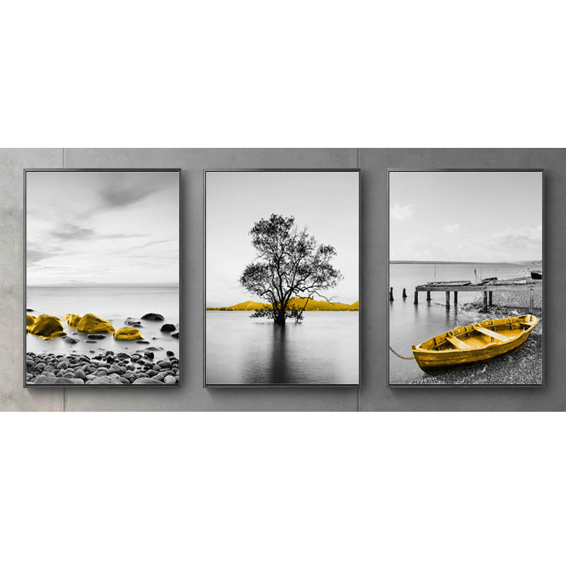 Yellow Vintage Sea Landscape Canvas Painting