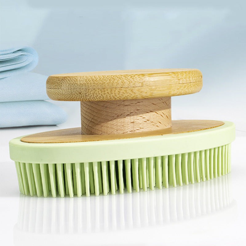 Brosse de bain en silicone pour massage, douce et portable, longue, pour le nettoyage des dents.