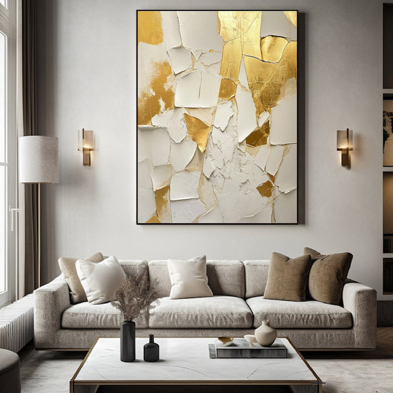 Golden And White Texture Painting Handmade Oil Painting Abstract On Canvas  Medieval Minimalist Wall Art For Living Room Home Decor