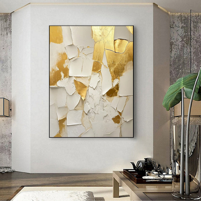 Golden And White Texture Painting Handmade Oil Painting Abstract On Canvas  Medieval Minimalist Wall Art For Living Room Home Decor