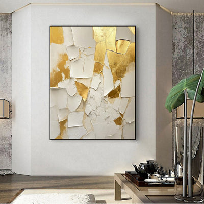 Golden And White Texture Painting Handmade Oil Painting Abstract On Canvas  Medieval Minimalist Wall Art For Living Room Home Decor
