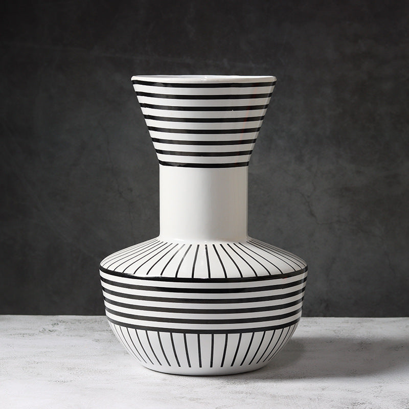 Black And White Striped Geometric Ceramic Vase Flower Ornaments