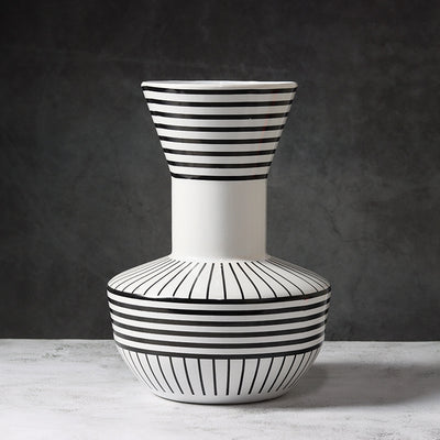 Black And White Striped Geometric Ceramic Vase Flower Ornaments