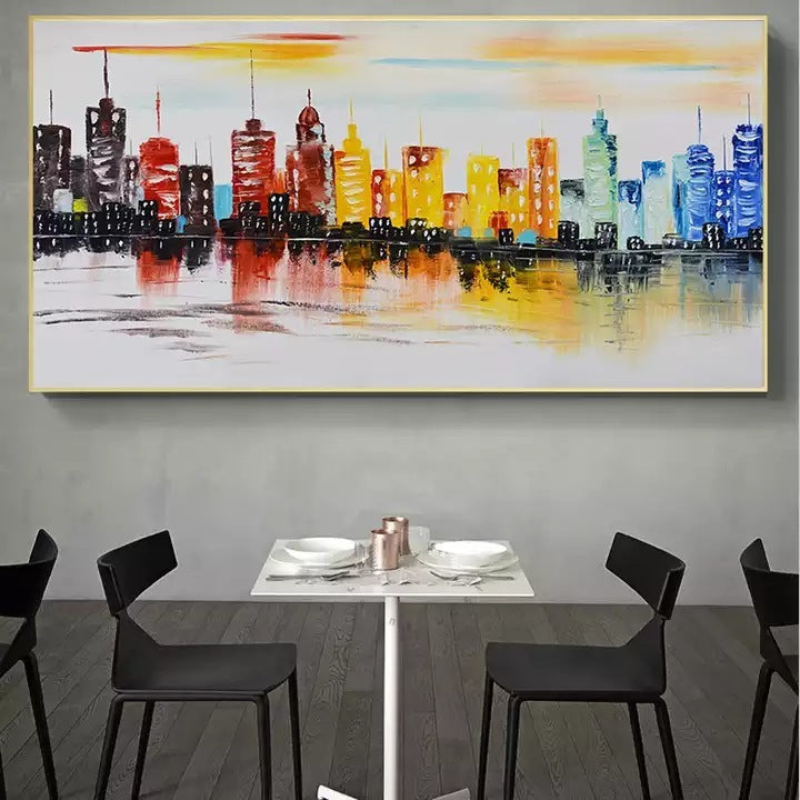 Modern Abstract Oil Painting City Art Spray Canvas