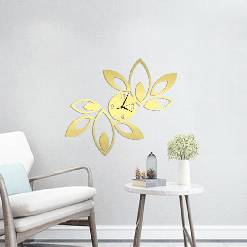 Leaf Wall Clock 3D Mirror