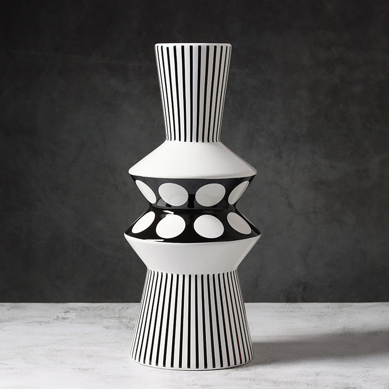 Black And White Striped Geometric Ceramic Vase Flower Ornaments