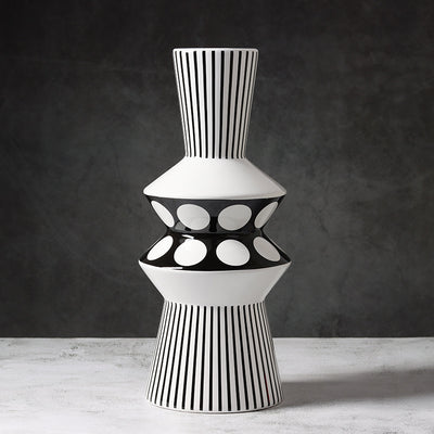 Black And White Striped Geometric Ceramic Vase Flower Ornaments