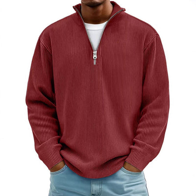 Corduroy Zipper Stand Collar Sweatshirt Fashion Warm Solid Color Long Sleeve Top Men's Casual Polo Shirt Clothing