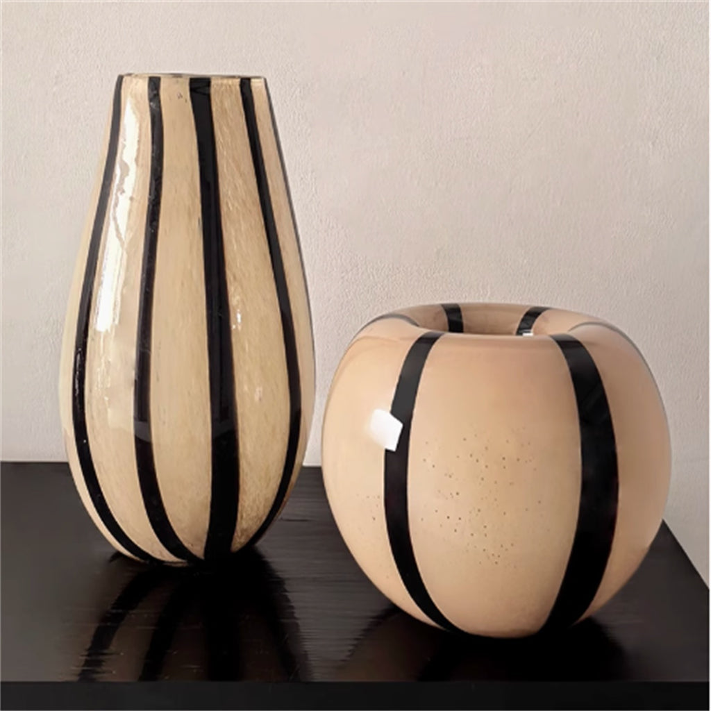 Medieval Style Striped Glass Vase Living Room Table Flower Arrangement