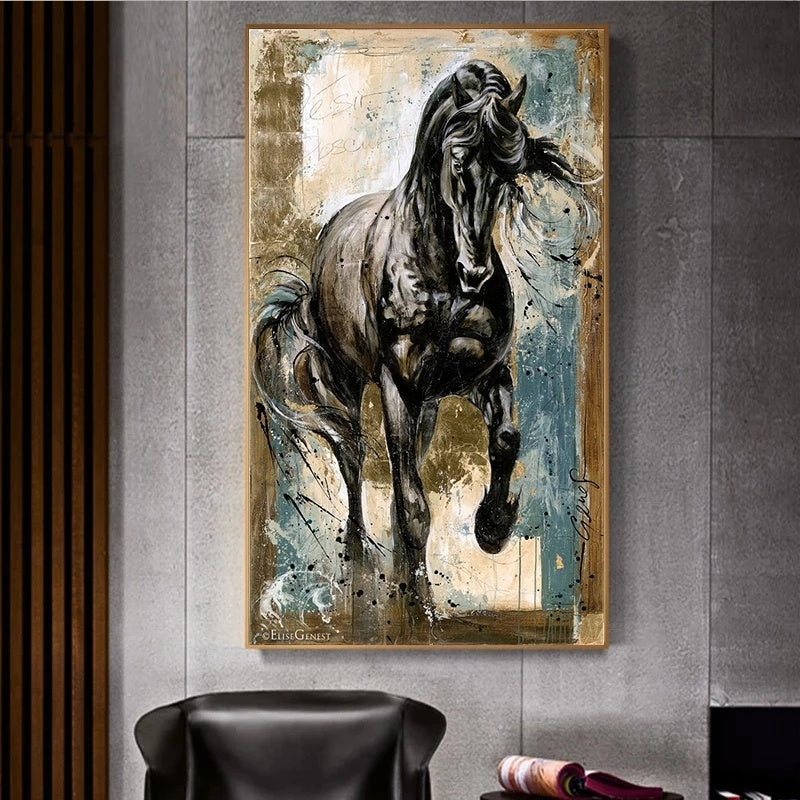 Pintura a óleo sobre corrida de cavalos nórdicos em tela, arte de parede impressa, cartaz de animal