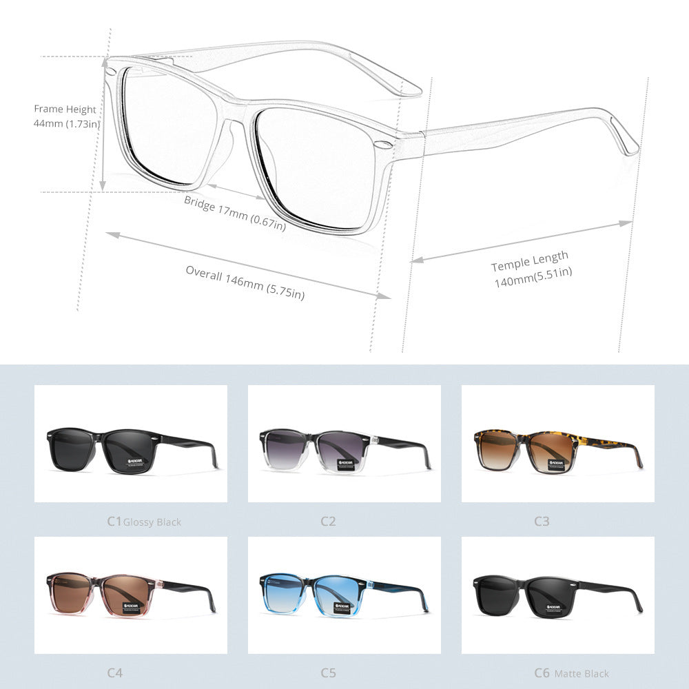 Lunettes de soleil carrées décontractées sans logo, polarisées, sans logo