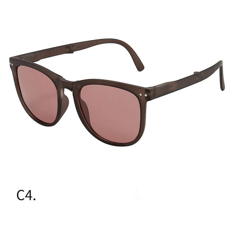 Trendy Foldable Sunglasses For Women TR Polarized Folding Sun Glasses in brown with pink lenses